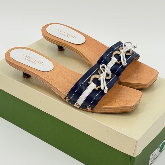 Kate Spade Blue and White Knot Slide Sandals - Picture 4 of 12